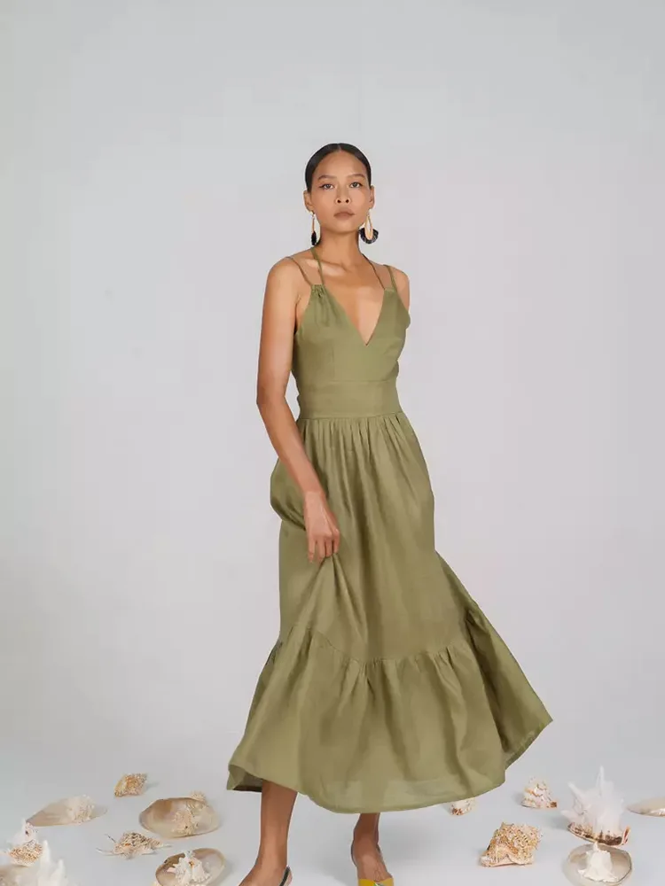 Điều gì làm cho chiếc váy vải lanh thông thường của Lady Deep V Casual trở nên đặc biệt?
