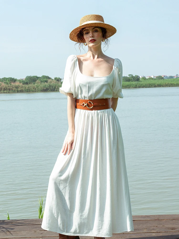 Váy Midi Ruffle Cotton Linen Blend
